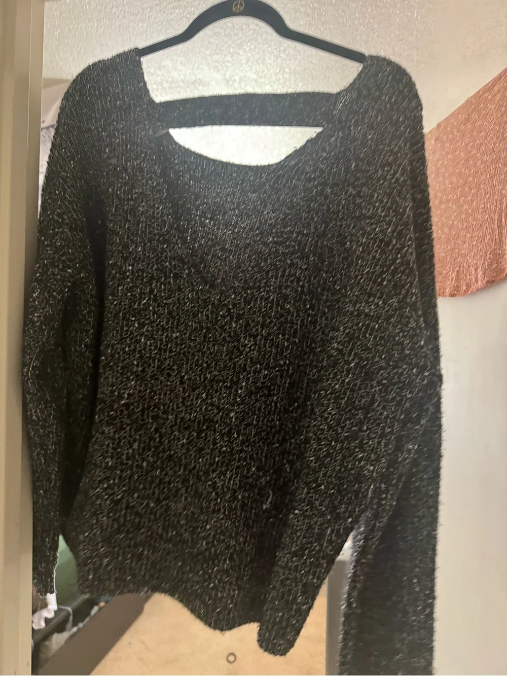 Roxy Marled Black & White Off-the-Shoulder Sweater